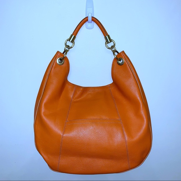 Brahmin Handbags - Brahmin Orange Pebbled Leather Large Hobo Bag